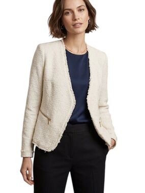 Temperance Cream Textured Open Front Cotton Jacket